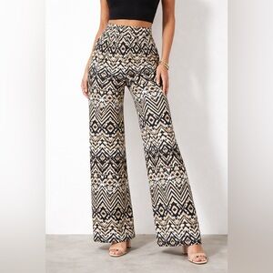 Chic Black and Cream Patterned Wide-Leg Pants